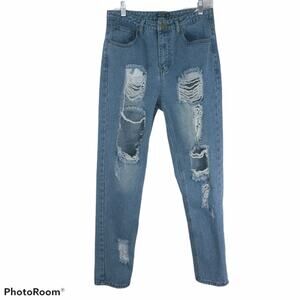 Nasty Gal Distressed High Waisted Mom Distressed Jeans 8